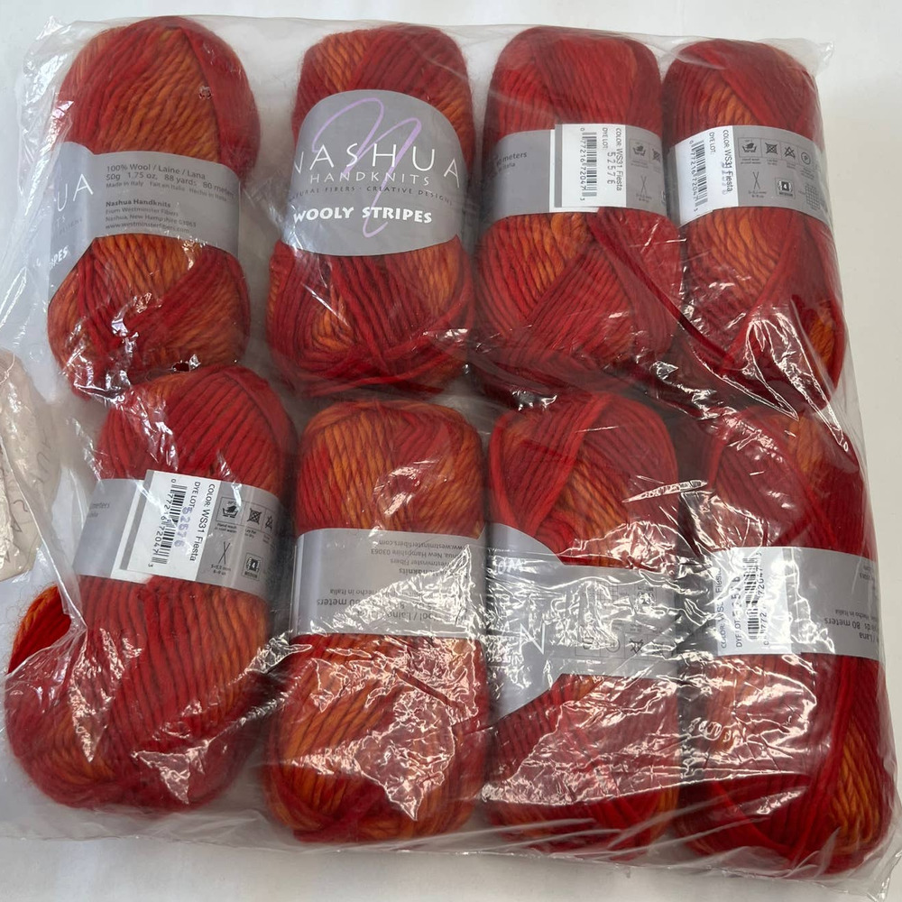 Nashua Wooly Stripes Fiesta Colorway 100% Wool 8 Balls Skeins Italy
